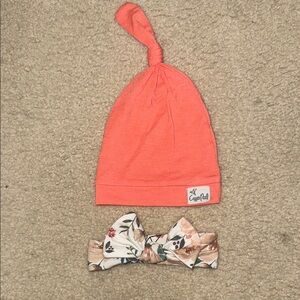 Copper PearlCoral Baby Hat and Floral Headband Set